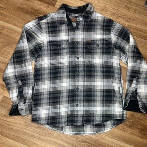 Orvis Heavyweight Flannel Shirt Jacket  Mens Small Black White Plaid